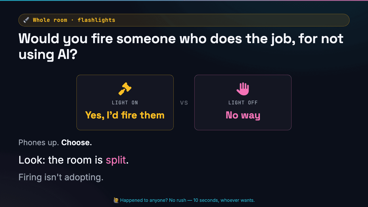 Live flashlight vote — would you fire someone for not using AI?